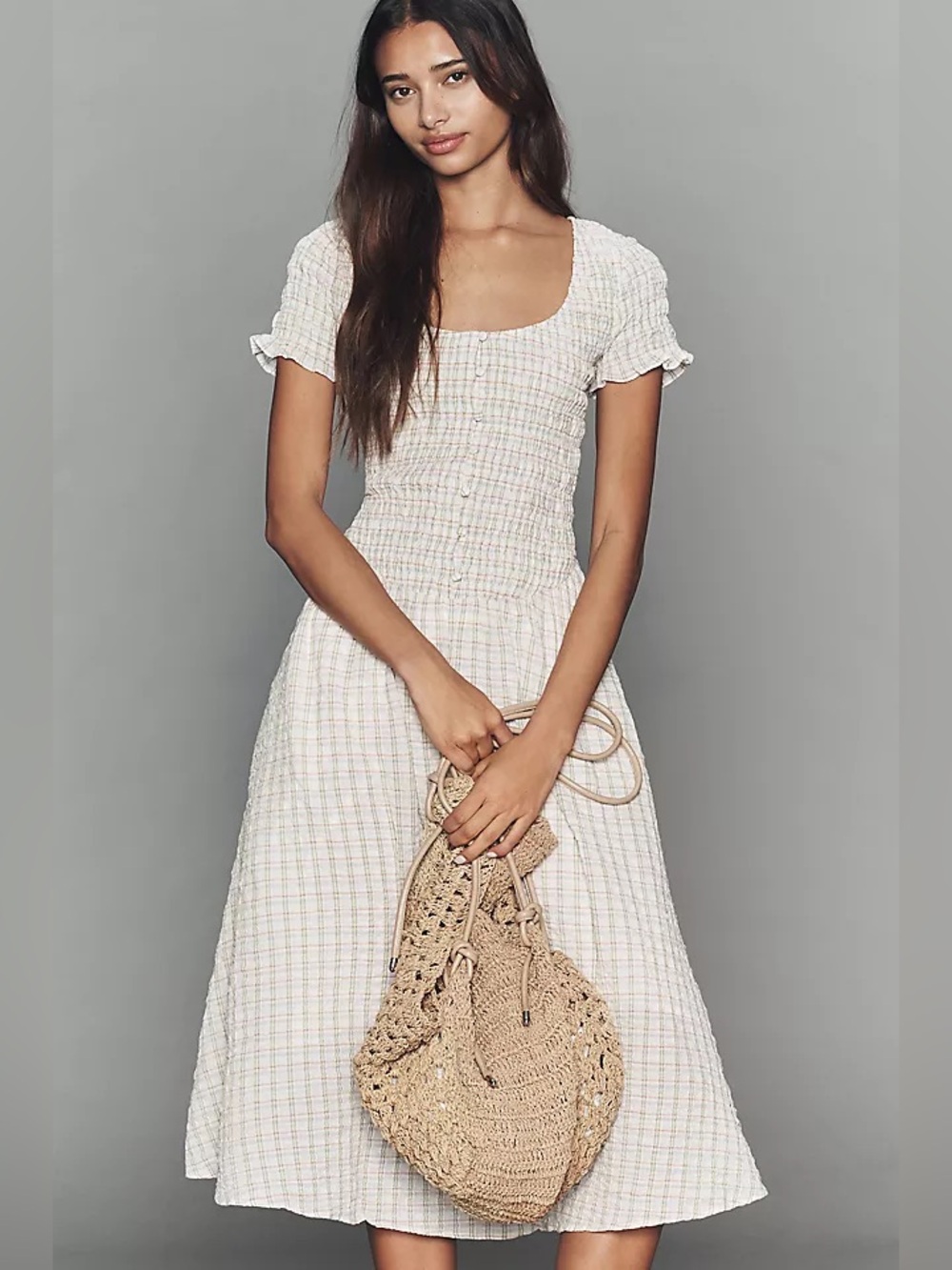 Anthropologie Short-Sleeve Smocked Midi Dress
